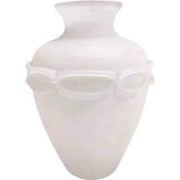 Postmodern white scavo glass vase Seguso style, 70s