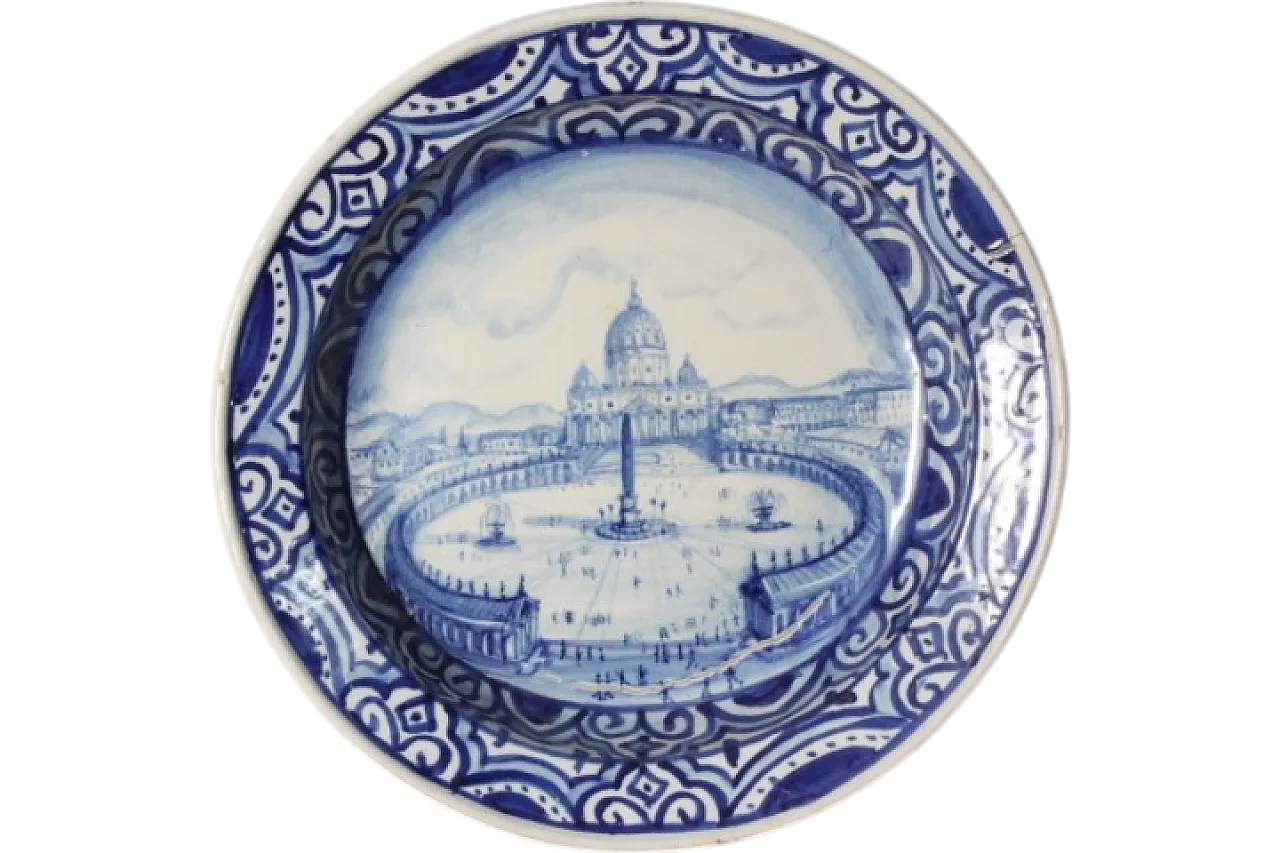 Grande piatto maiolica raffigurante Roma, 1915 14