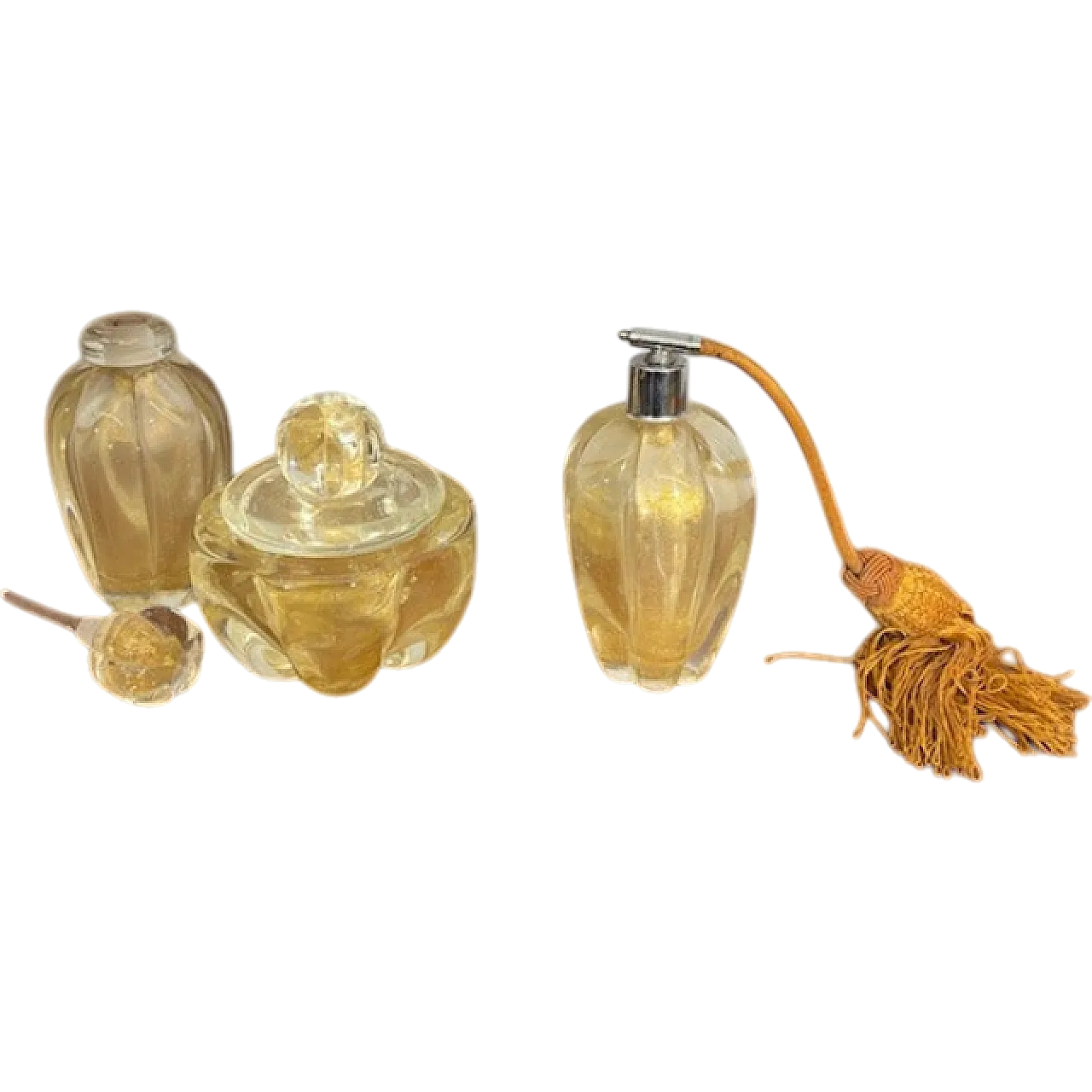 Murano glass perfume set Art Deco with gold dust, 40s 16