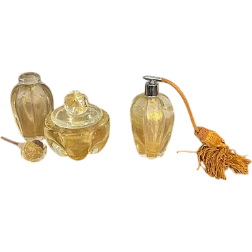 Set Profumo vetro Murano Art Decò con polvere oro, anni '40