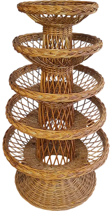 Large multi level wicker fruit bowl, 1970s