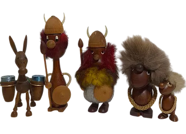 Block of Danish wooden puppets, Hans Bolling Style, 60s