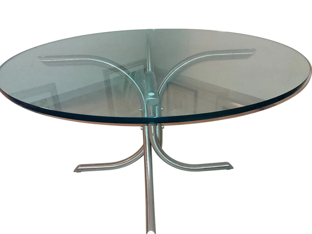 Chromed metal table and glass, 70s 4