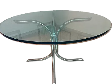 Chromed metal table and glass, 70s