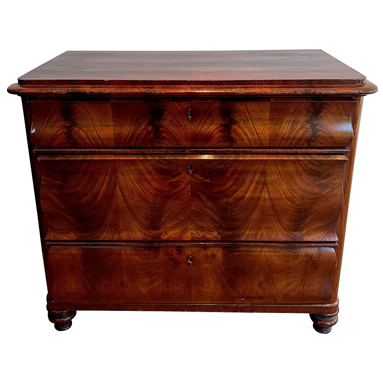 Louis Philippe chest of drawers in flamed mahogany, 19th century 1