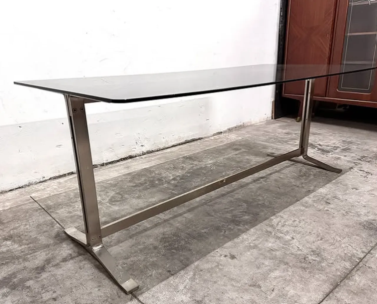 Steel and smoked glass table by Gianni Moscatelli for Formanova, 1970s 8