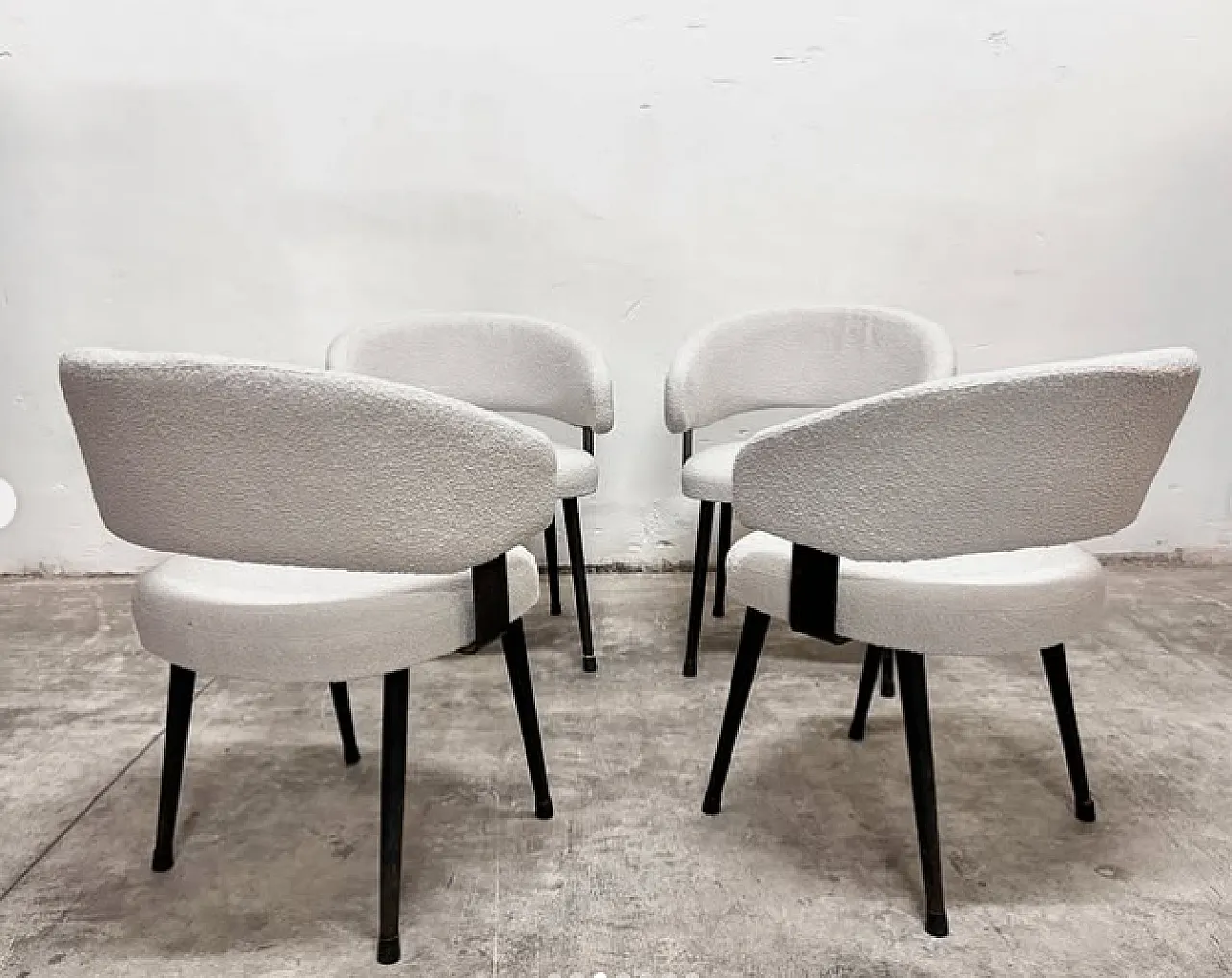 4 Metal and bouclé armchairs, 1970s 3