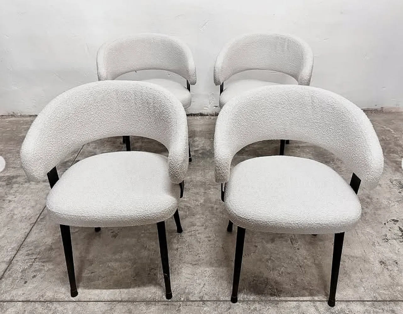 4 Metal and bouclé armchairs, 1970s 6