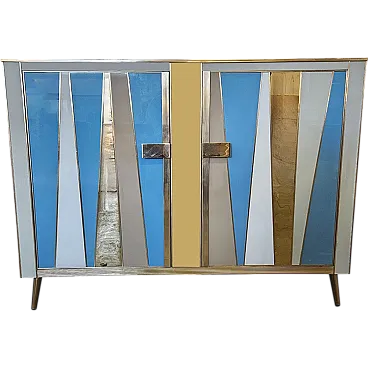 Two colored glass doors credenza, 1990s