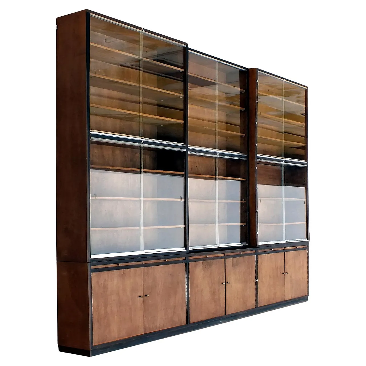 Glass and walnut bookcase, 1930s 1