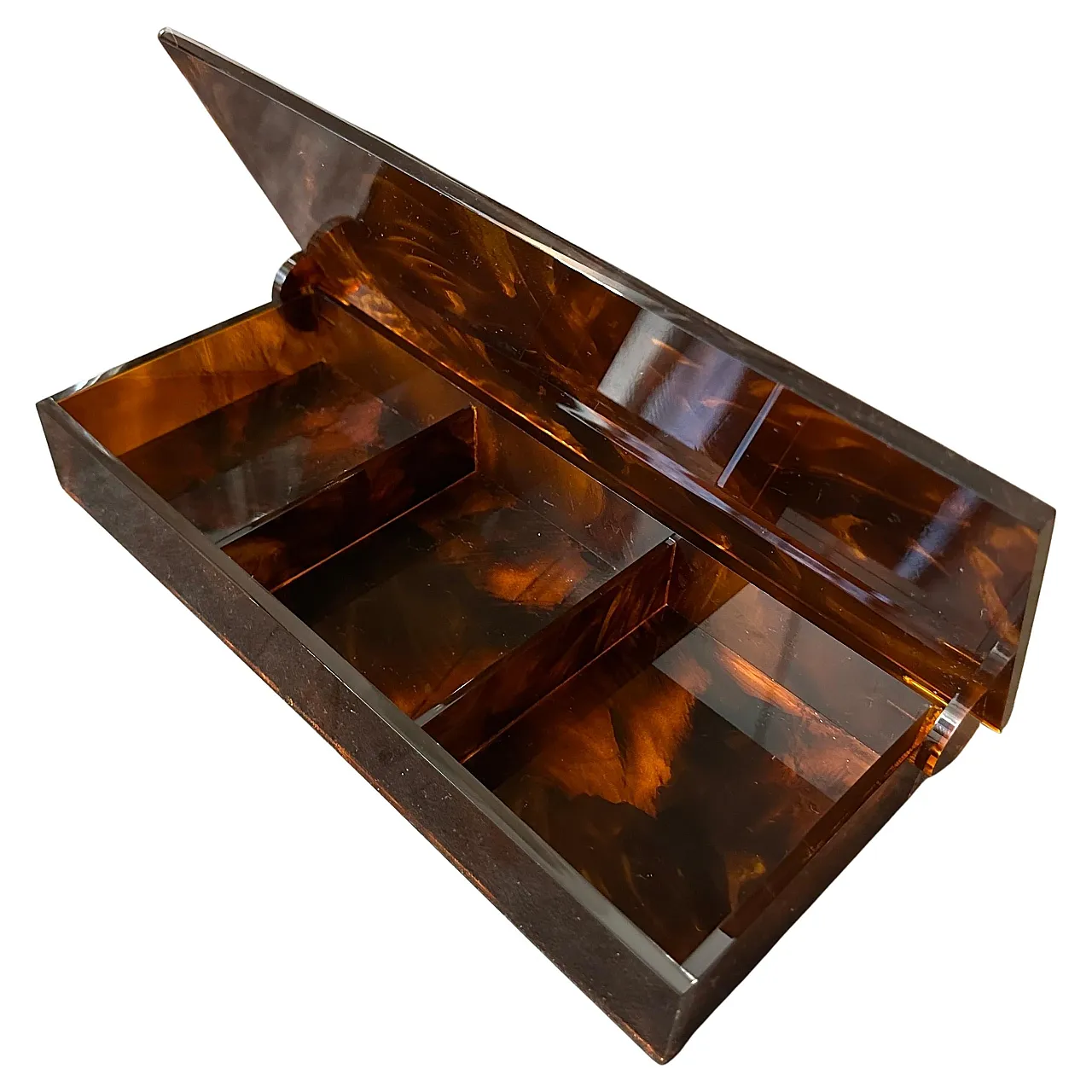 Faux tortoiseshell lucite jewellery box, 1970s 1