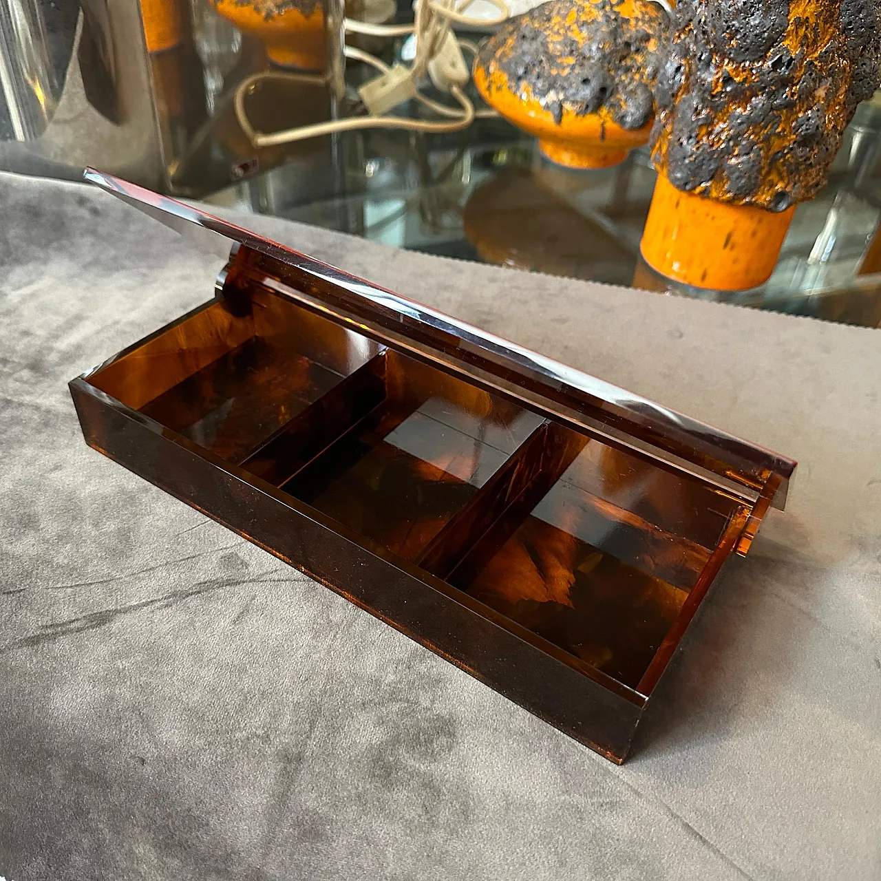 Faux tortoiseshell lucite jewellery box, 1970s 2