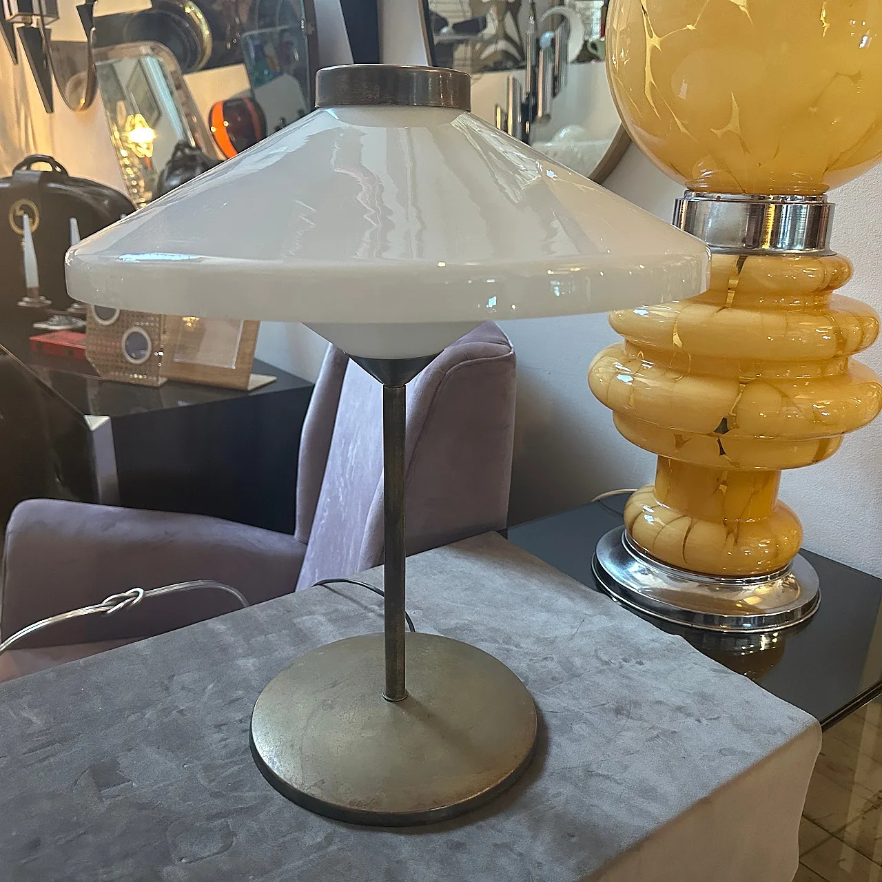 Brass and glass table lamp in the Oscar Torlasco style, 1950s 2