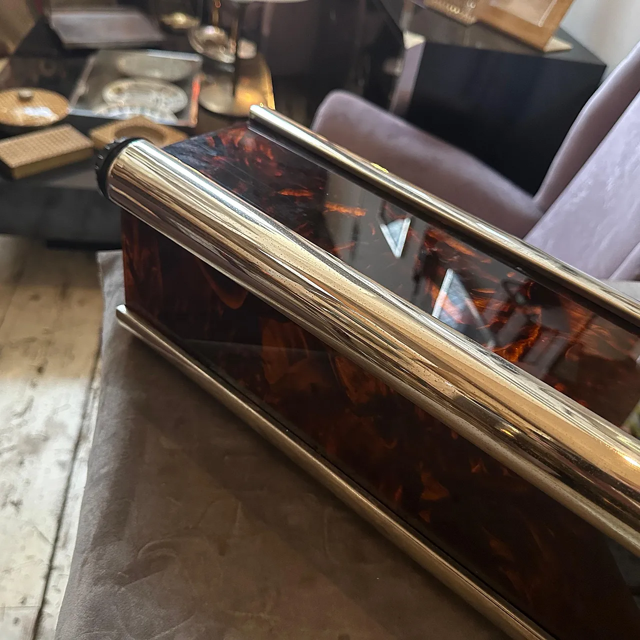 Lucite lamp and mock tortoiseshell silver plate, 1980s 4