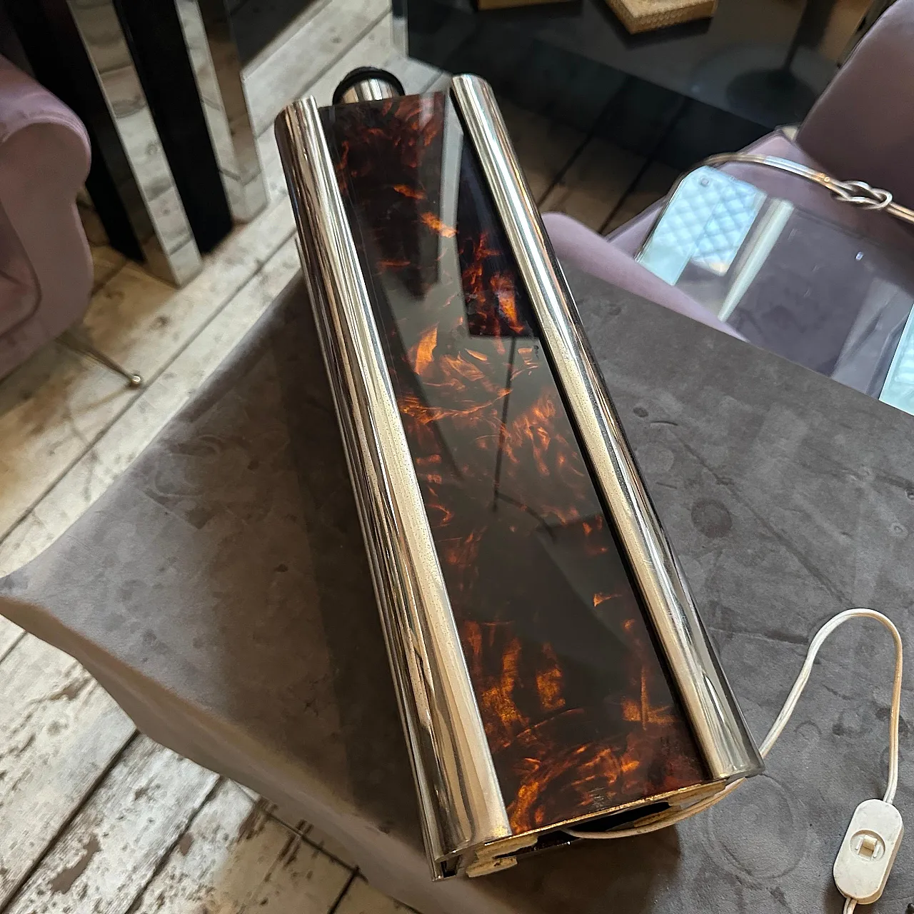 Lucite lamp and mock tortoiseshell silver plate, 1980s 5