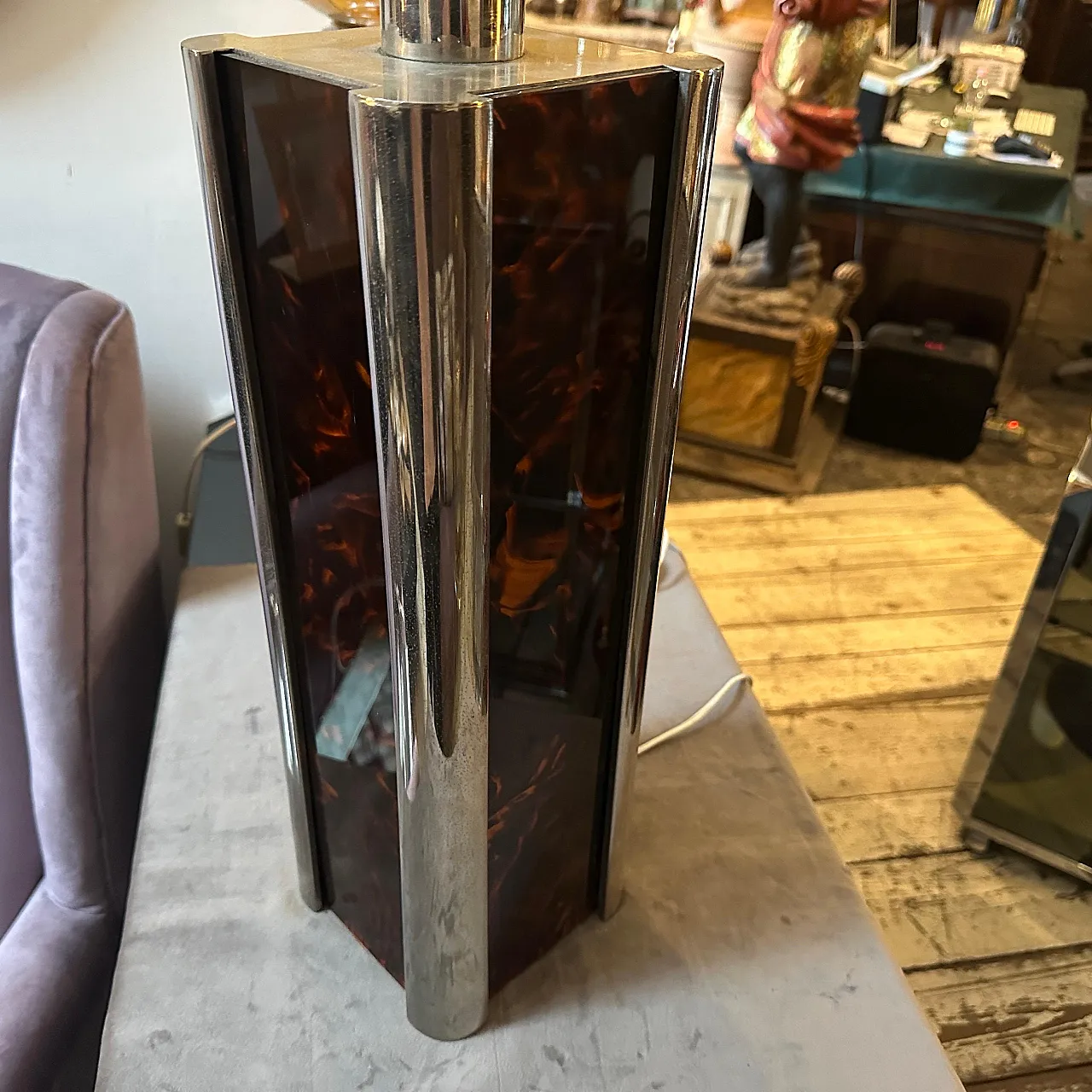 Lucite lamp and mock tortoiseshell silver plate, 1980s 13