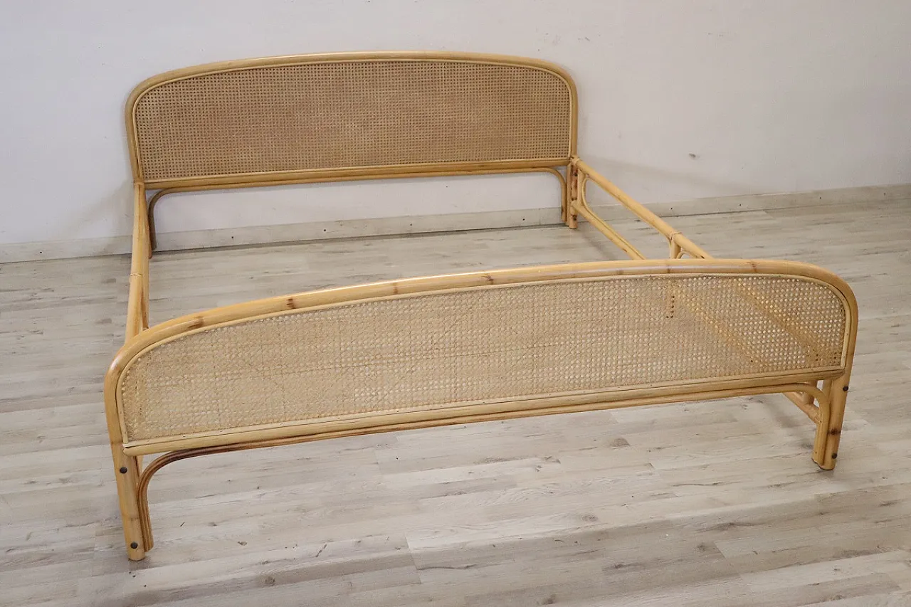 Double bed in wicker, 80s 2