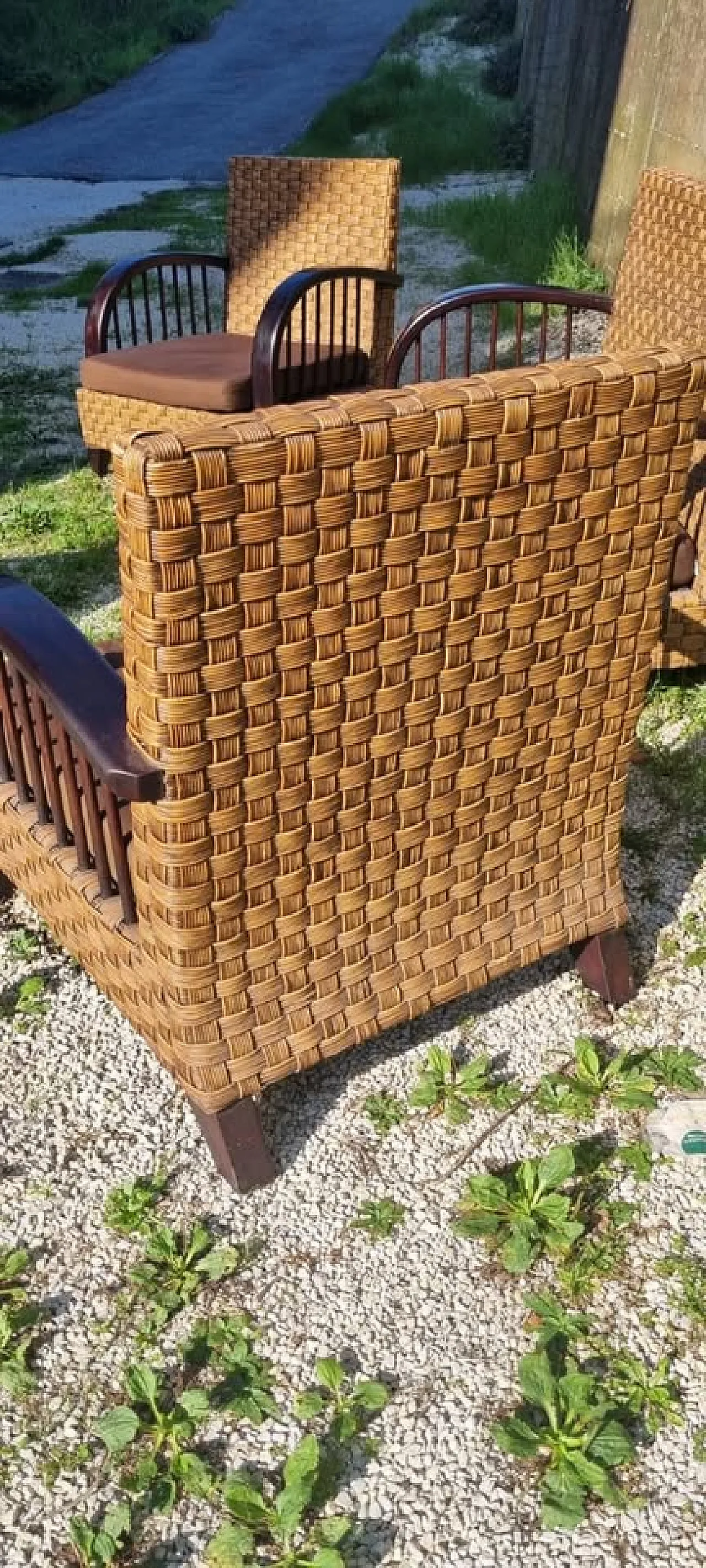 Divano e 2 poltrone Art Dèco in rattan, anni '30 3