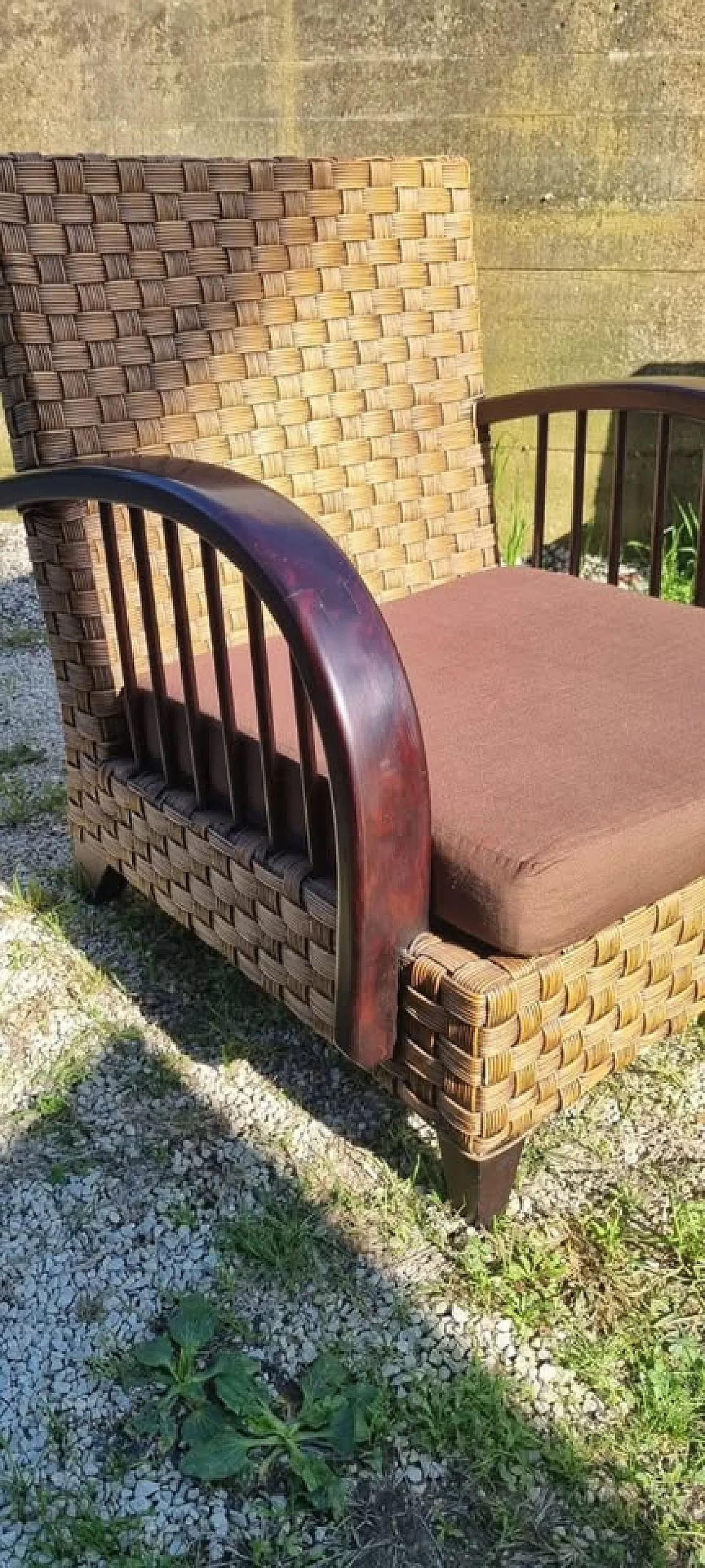 Sofa and 2 Armchairs Art Dèco in rattan, 40s 5