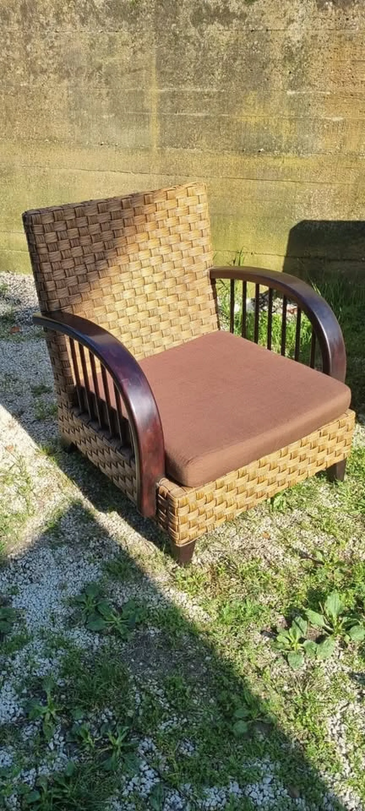 Sofa and 2 Armchairs Art Dèco in rattan, 40s 7