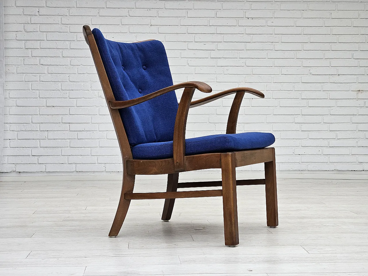 Danish armchair by Fritz Hansen wool fabric and beech wood, 60s 1