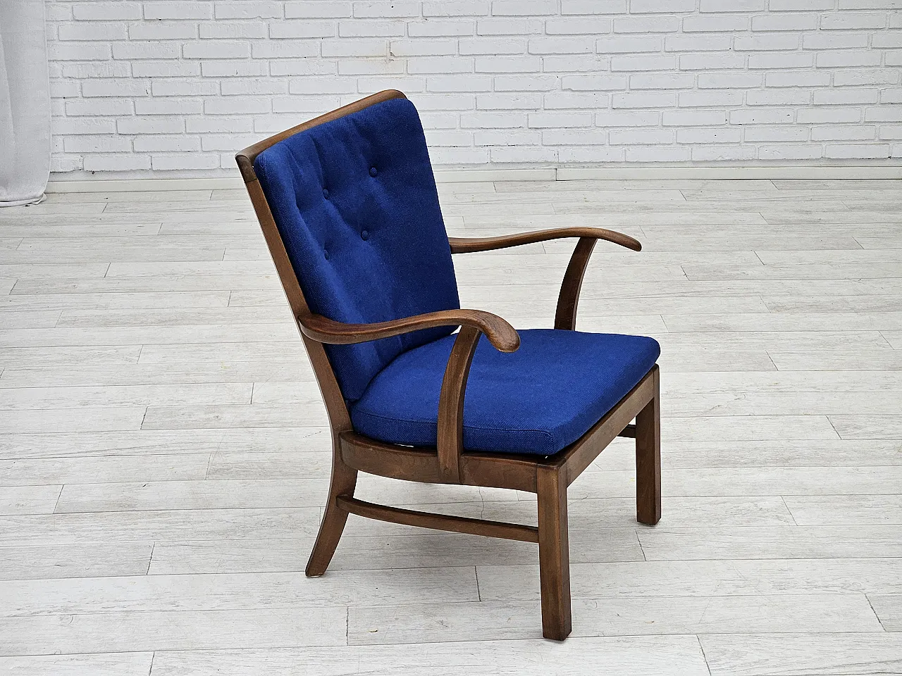 Danish armchair by Fritz Hansen wool fabric and beech wood, 60s 2