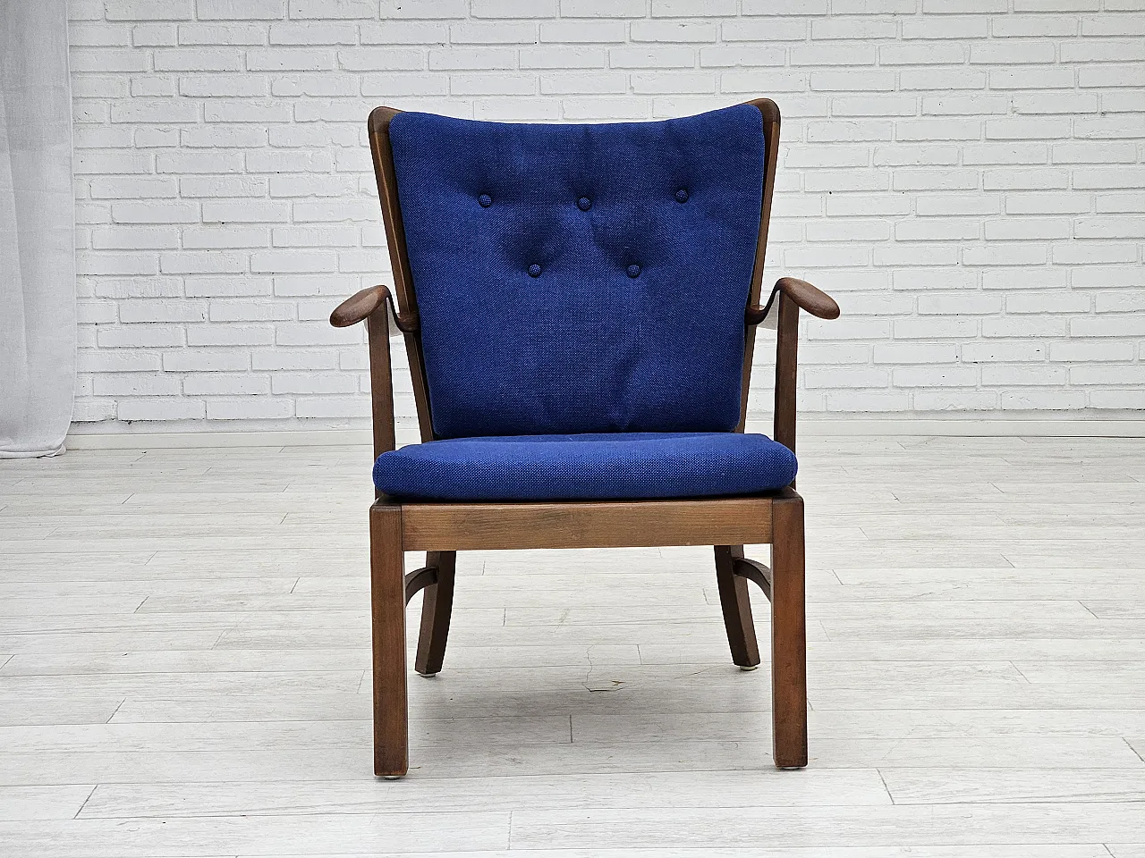 Danish armchair by Fritz Hansen wool fabric and beech wood, 60s 6