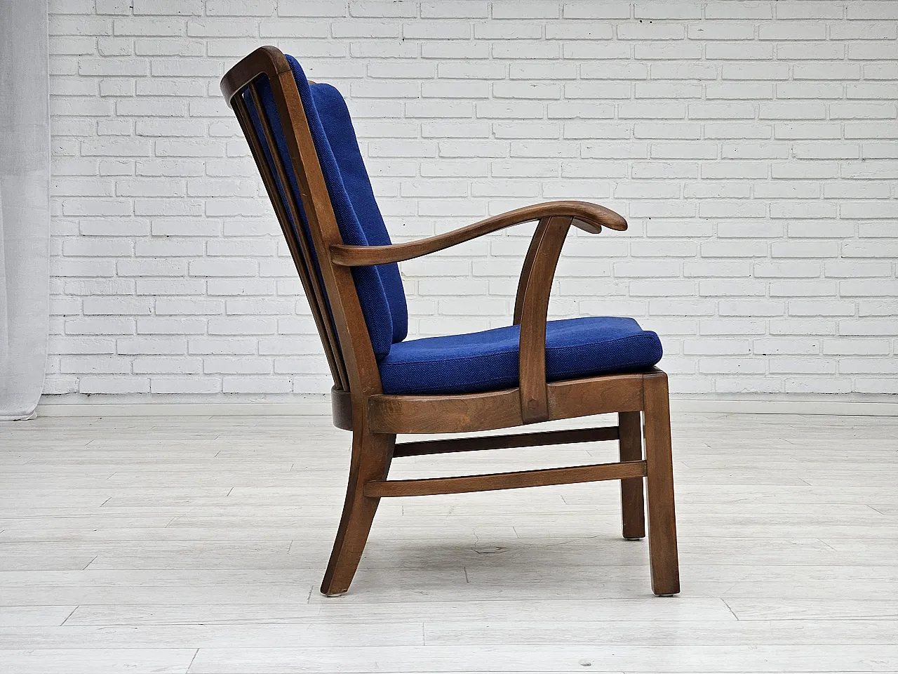 Danish armchair by Fritz Hansen wool fabric and beech wood, 60s 9