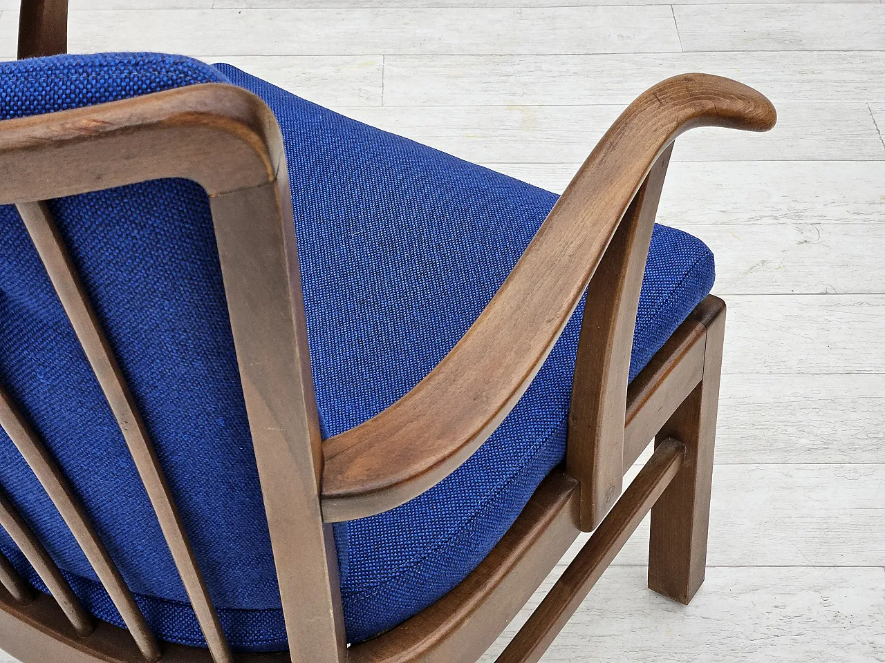 Danish armchair by Fritz Hansen wool fabric and beech wood, 60s 11