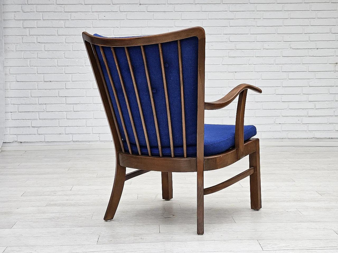 Danish armchair by Fritz Hansen wool fabric and beech wood, 60s 14