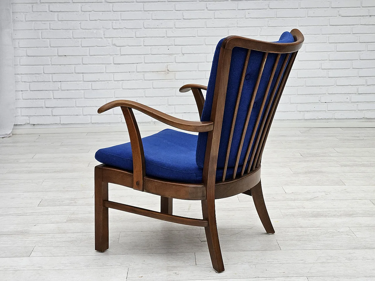 Danish armchair by Fritz Hansen wool fabric and beech wood, 60s 16