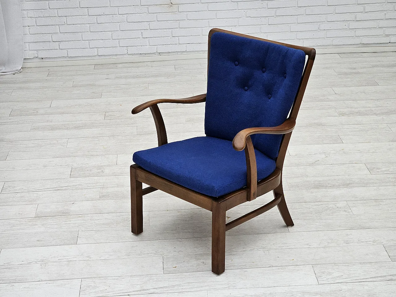 Danish armchair by Fritz Hansen wool fabric and beech wood, 60s 18