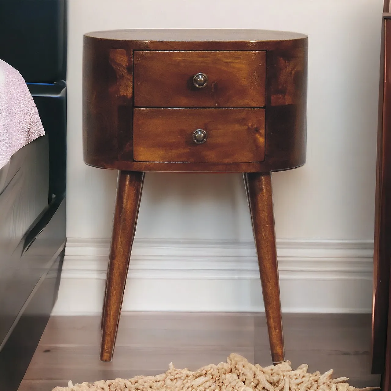 Bedside Table Rounded Solid Mango Wood Chestnut, 2000 11