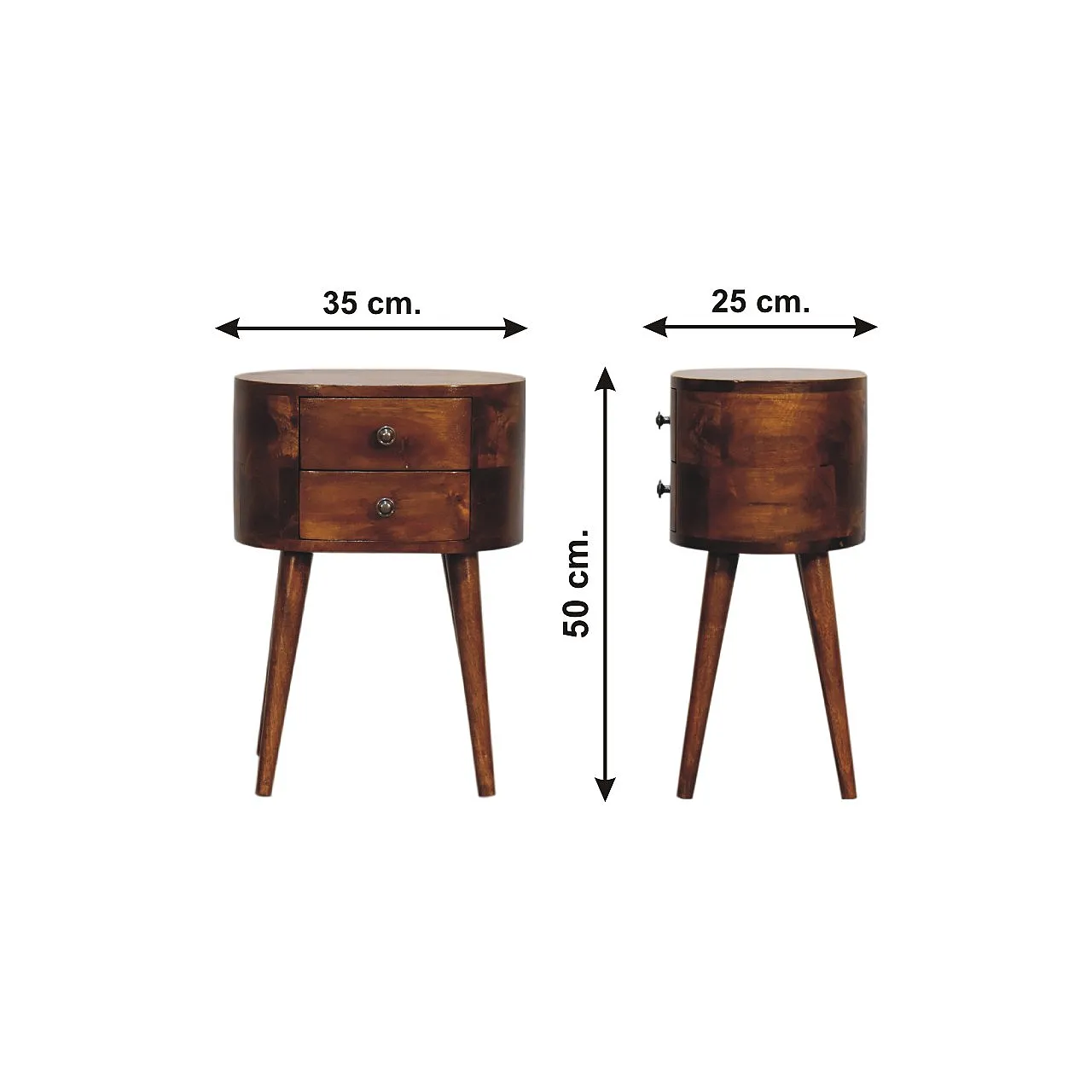 Bedside Table Rounded Solid Mango Wood Chestnut, 2000 12