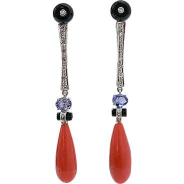 Earrings in coral, onyx, tanzanite, diamonds, platinum, 2000s