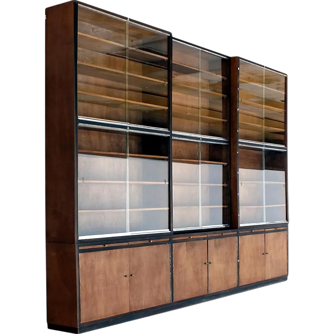 Glass and walnut bookcase, 1930s 21