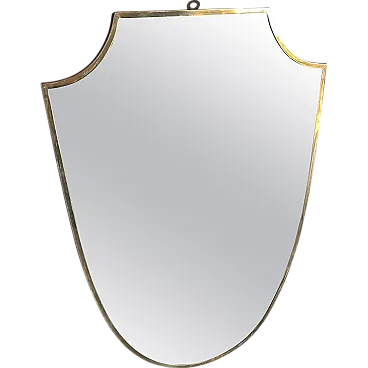 Shield-shaped brass mirror in Gio Ponti style, 1950s