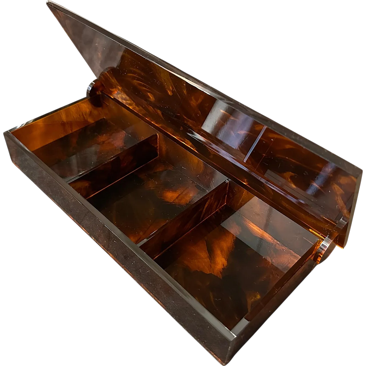 Faux tortoiseshell lucite jewellery box, 1970s 10