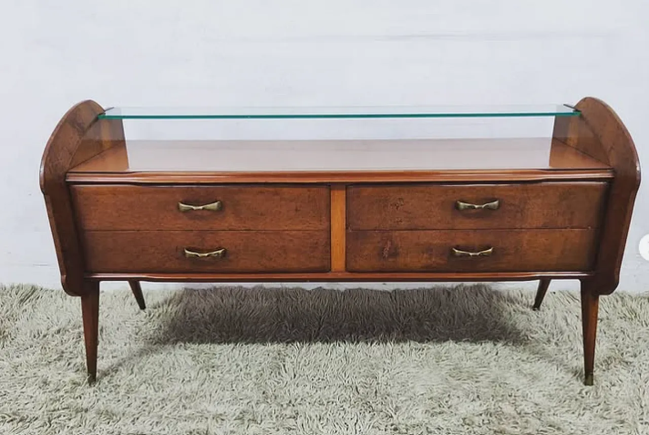 Chest of drawers in briarwood and glass, 1950s 1