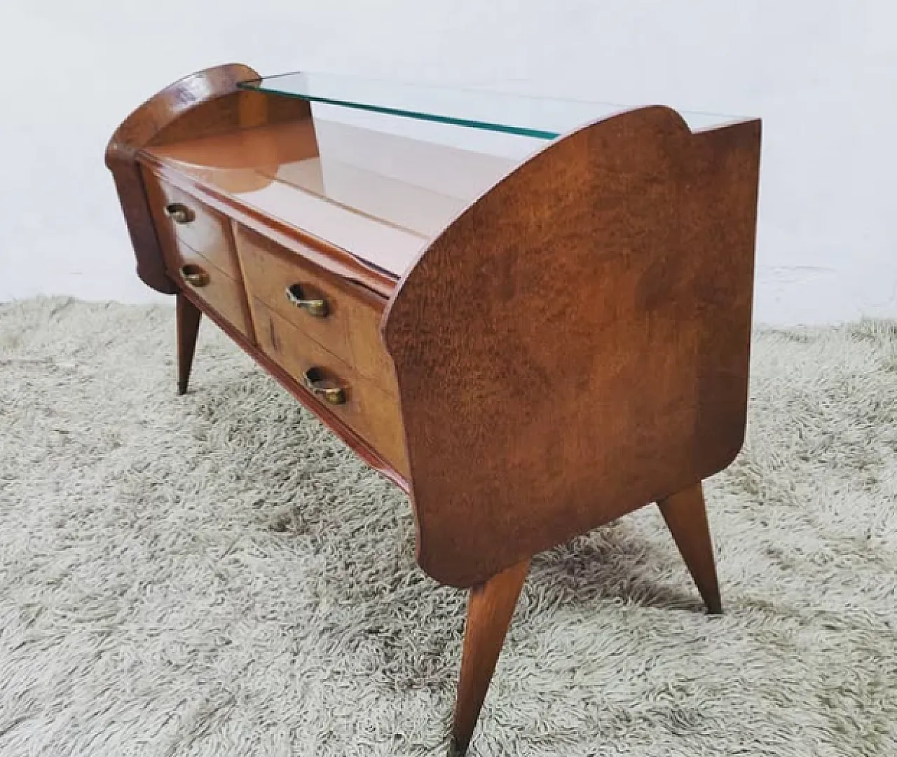 Chest of drawers in briarwood and glass, 1950s 4