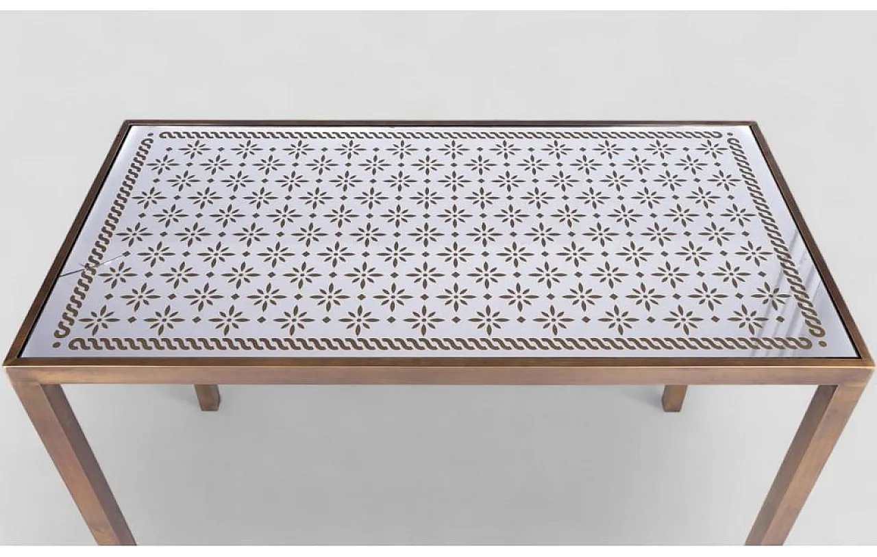 Brass coffee table with decorative mirrored top, 1960s 4