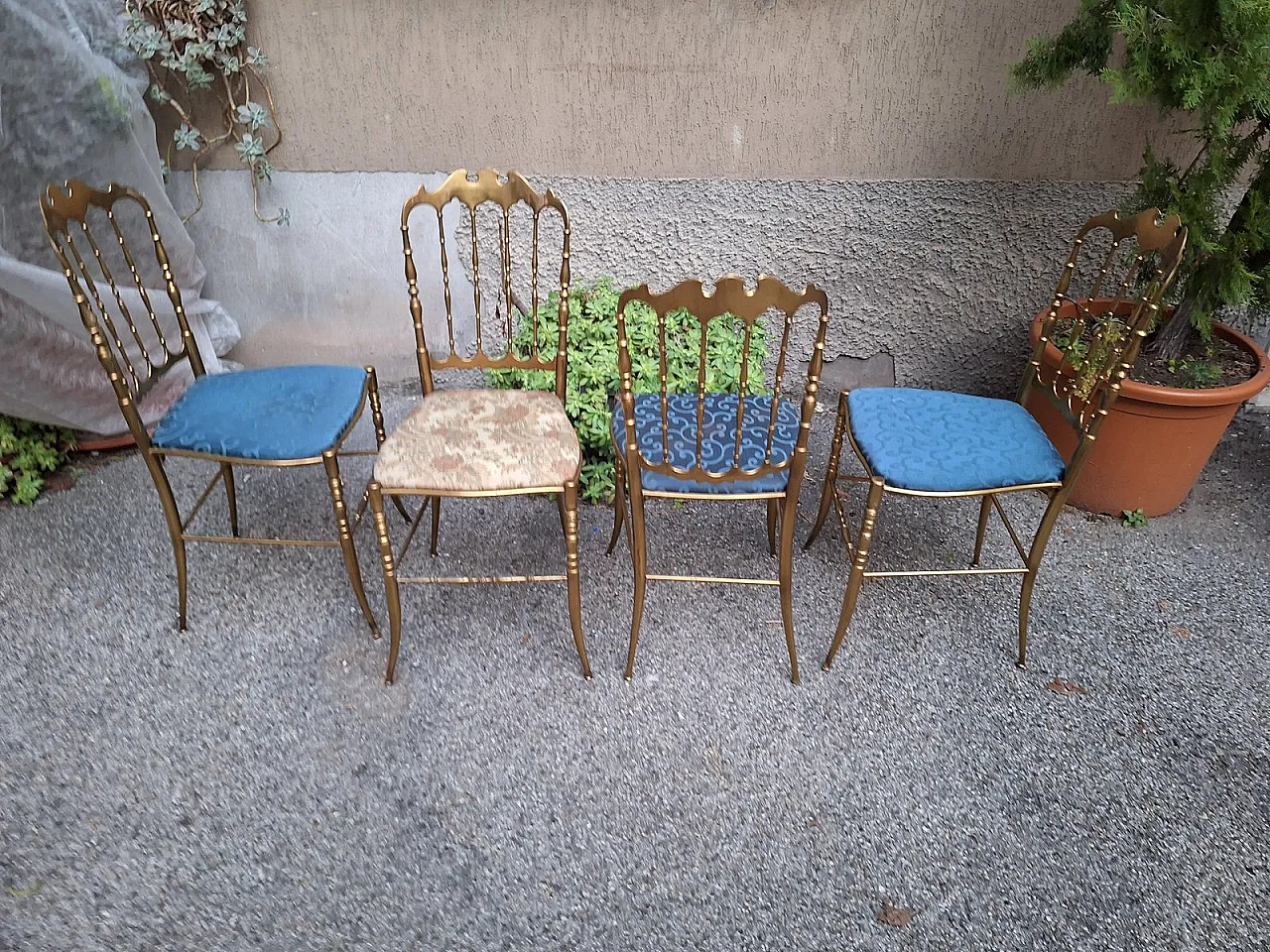 4 Chiavarina brass chairs with upholstered seat, 1960s 1