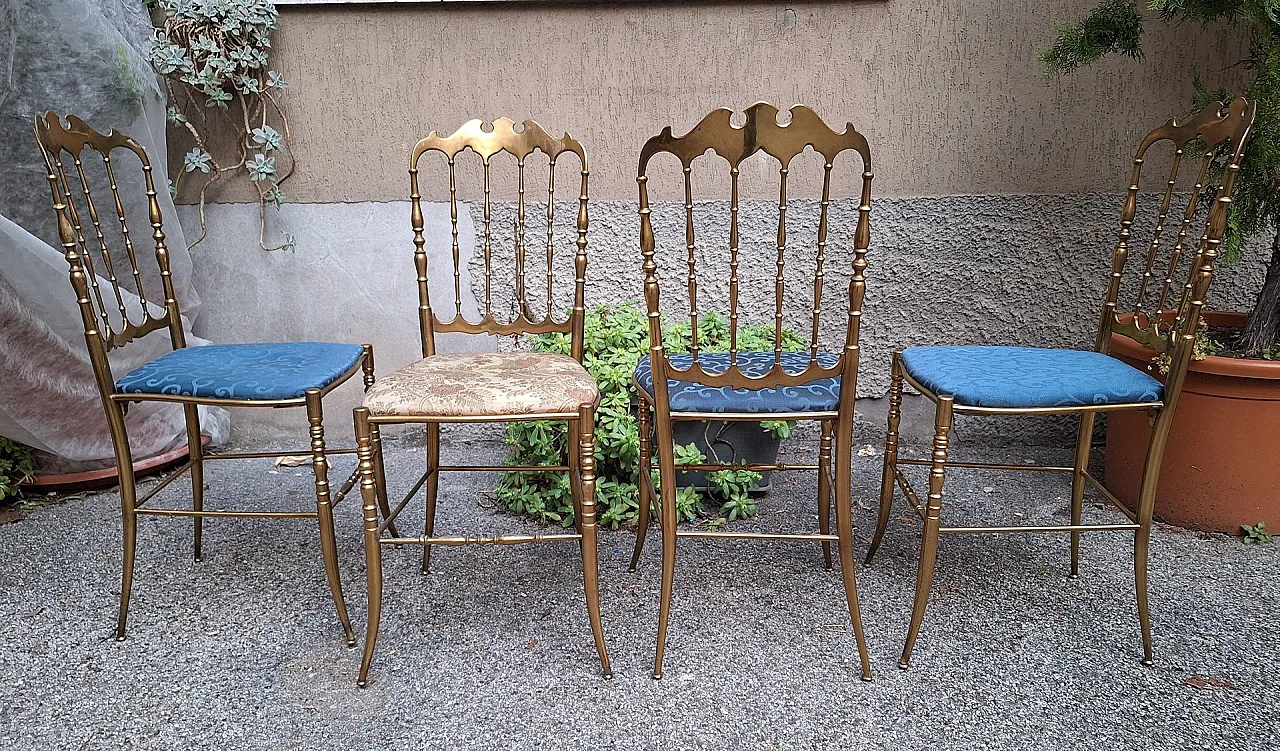 4 Chiavarina brass chairs with upholstered seat, 1960s 2