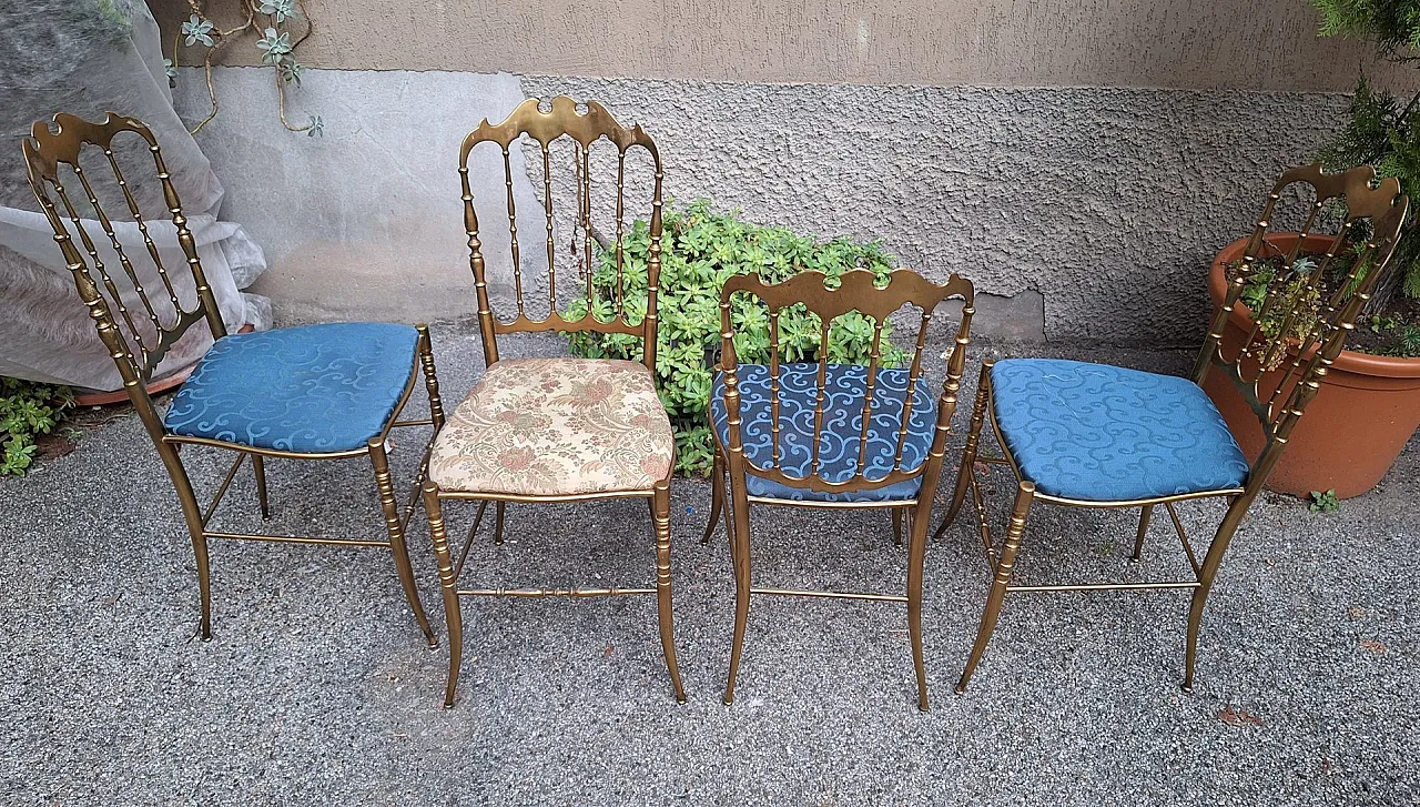 4 Chiavarina brass chairs with upholstered seat, 1960s 3