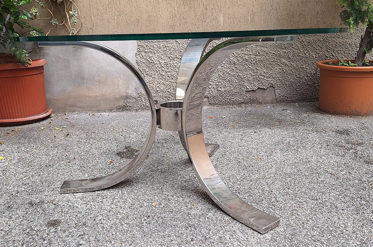 Round Dining Table in Chrome Tubing with Round Glass Top, 1970s 2