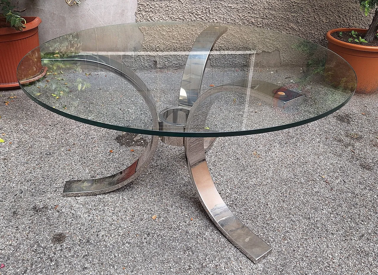 Round Dining Table in Chrome Tubing with Round Glass Top, 1970s 3