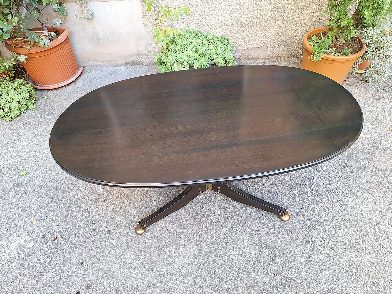 Dining Table in Brass and Ebonized Wood with Oval Top by Ignazio Gardella for Azucena, 1950s 2