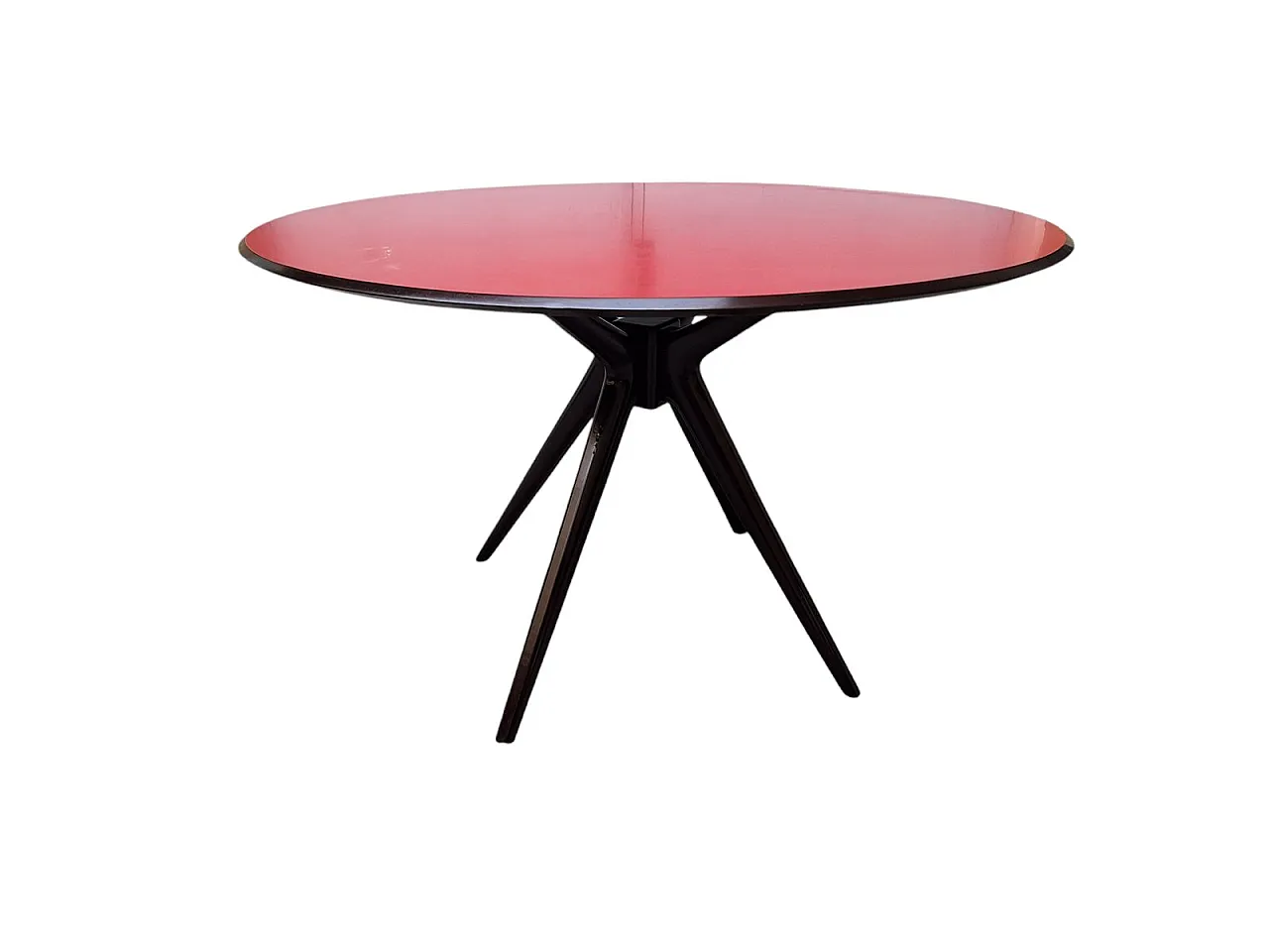 Dining Table in Dark Wood with Red Formica Top by Osvaldo Borsani for Abv, 1950s 1