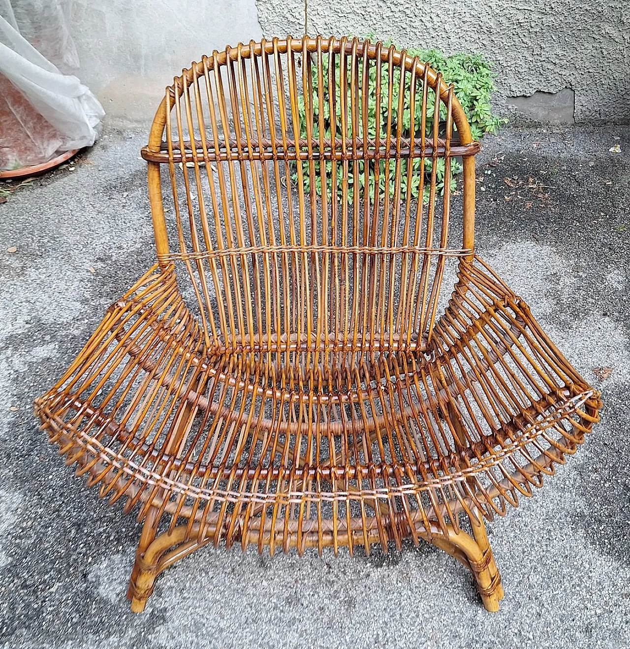 Armchair Oscar Model in Paolo Tilche Rattan by Paolo Tilche for Bonacina, 1950s 1