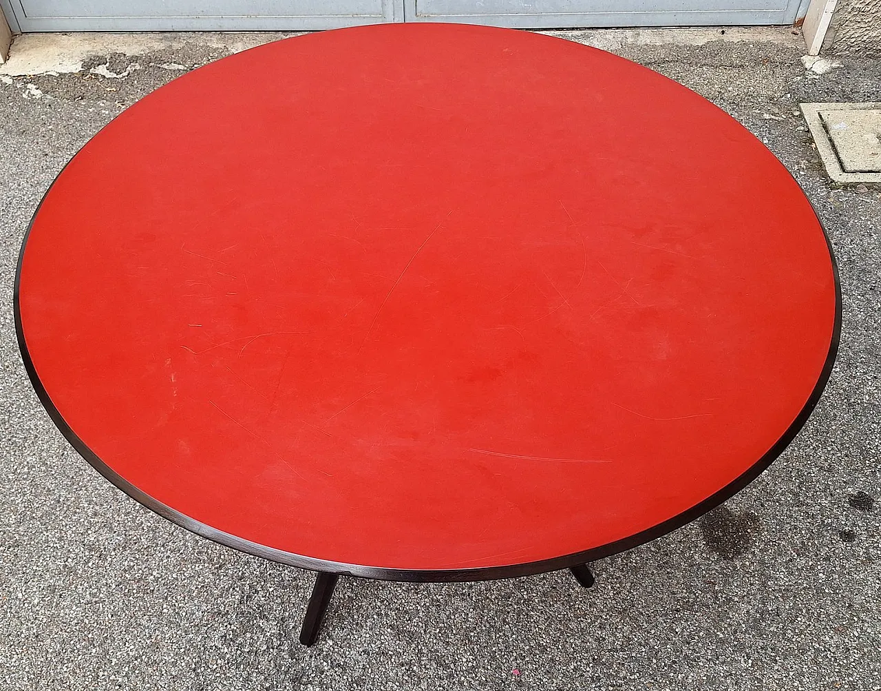 Dining Table in Dark Wood with Red Formica Top by Osvaldo Borsani for Abv, 1950s 3